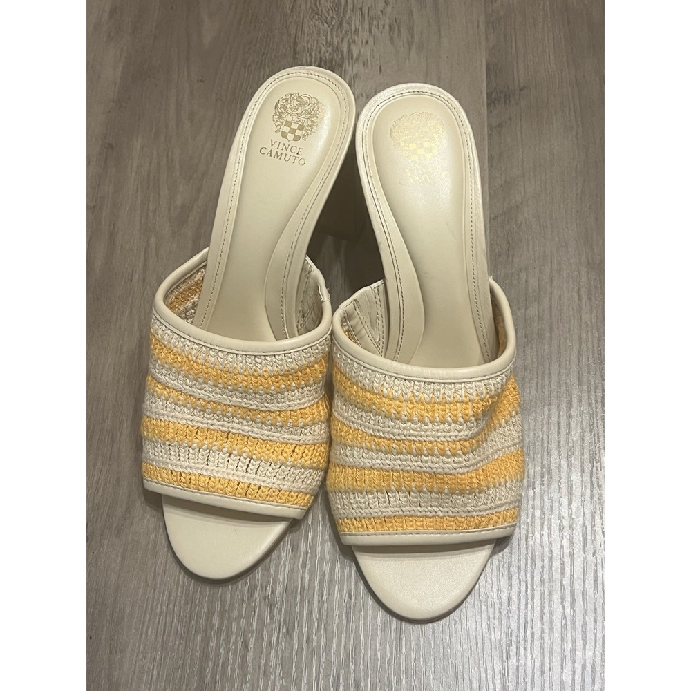 Vince Camuto Alyysaa Women's Crochet Sandals Block Heels Sz 11 Leather & Textile
